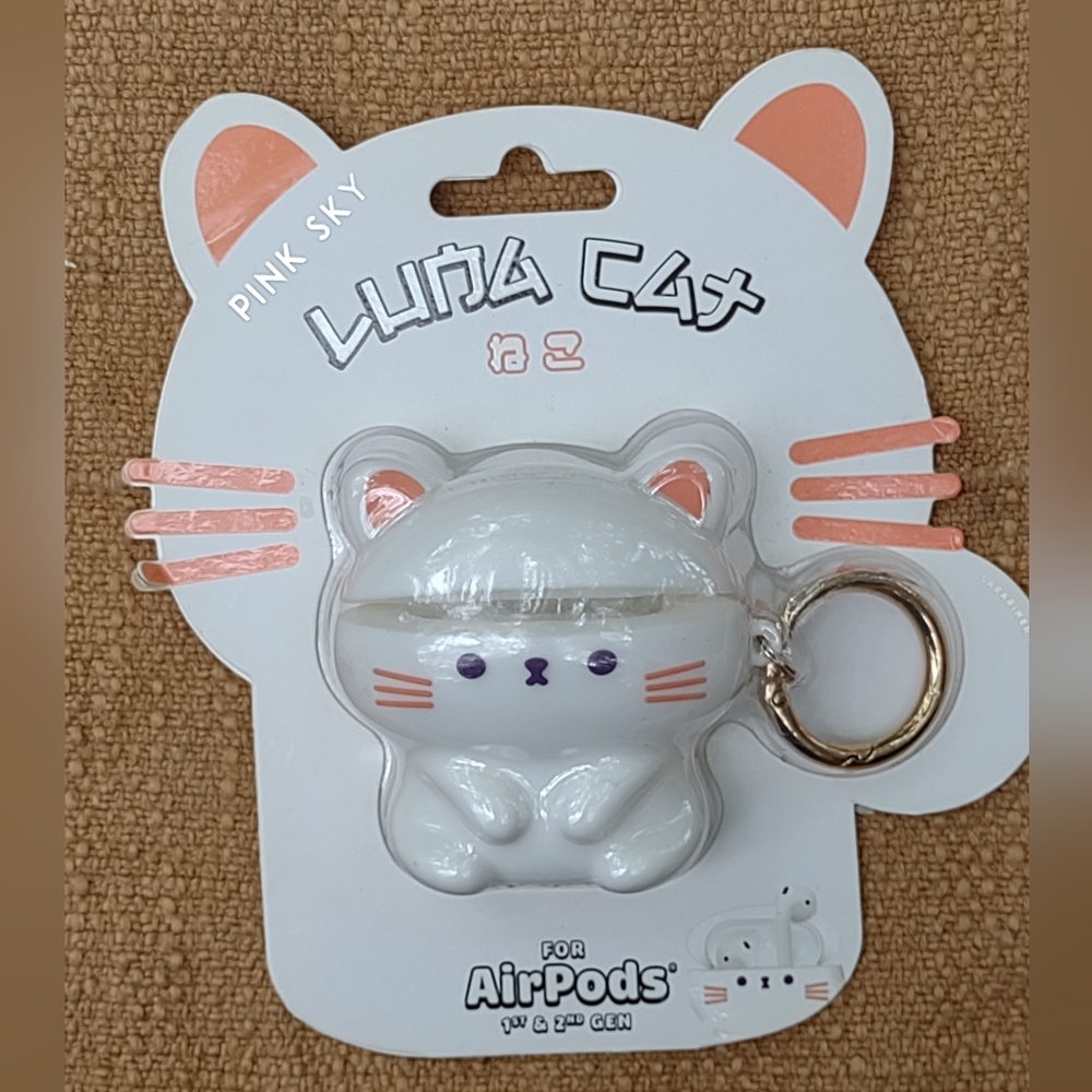 Luna Cat case for AirPods 1st & 2nd Gen ~Pink Sky~ Carabiner Included~ Brand NEW